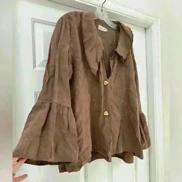 Bodil Linen Wood Button Up Lagenlook Flowy 3/4 Sleeves Jacket Size Medium - Picture 2 of 8